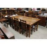 20th century Oak Dining Room Suite in the 18th century manner comprising Plank Cleated Top Dining