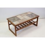 Mid century Tile Top Coffee Table with slatted under-shelf, 95cms long x 42cms high