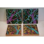 Two Pairs of Box Framed Modern Oil Paintings depicting Trees and Foliage, signed Sewell, largest