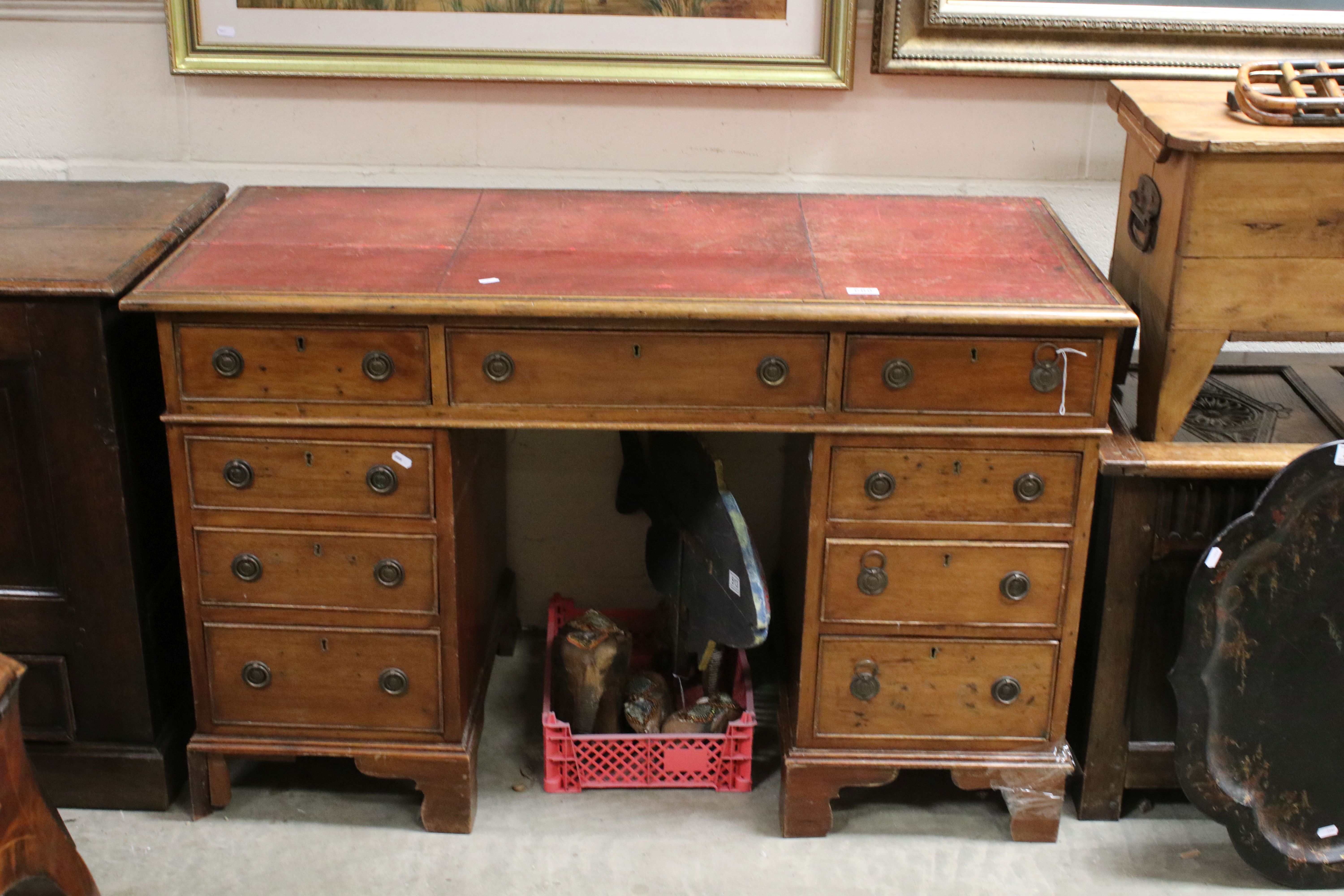 Mahogany pedestal desk, in George III style, late 19th/early 20th century, approx. 66cm high,