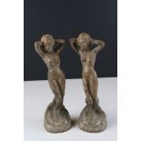 A pair of cast iron painted nude figures, approx 11 inches in height.
