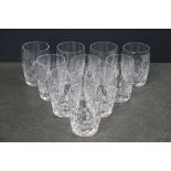 A set of ten Stuart crystal cut spirit glasses.