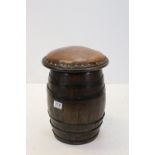Small vintage oak barrel, converted to a stool with a leather seat