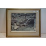 Sir William Russell Flint - signed print ' The Secret Retreat ' with gallery blindstamp, image 58xms