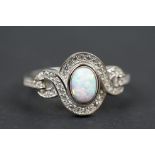 Silver, CZ & opal paneled dress ring