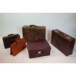 A vintage leather fitted vanity case by J.W. Benson Ltd London, together with two small