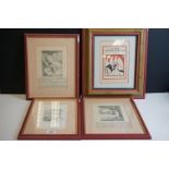 Four framed Russian illustration prints, all dated around 1912-1917 period, to include Dmitry