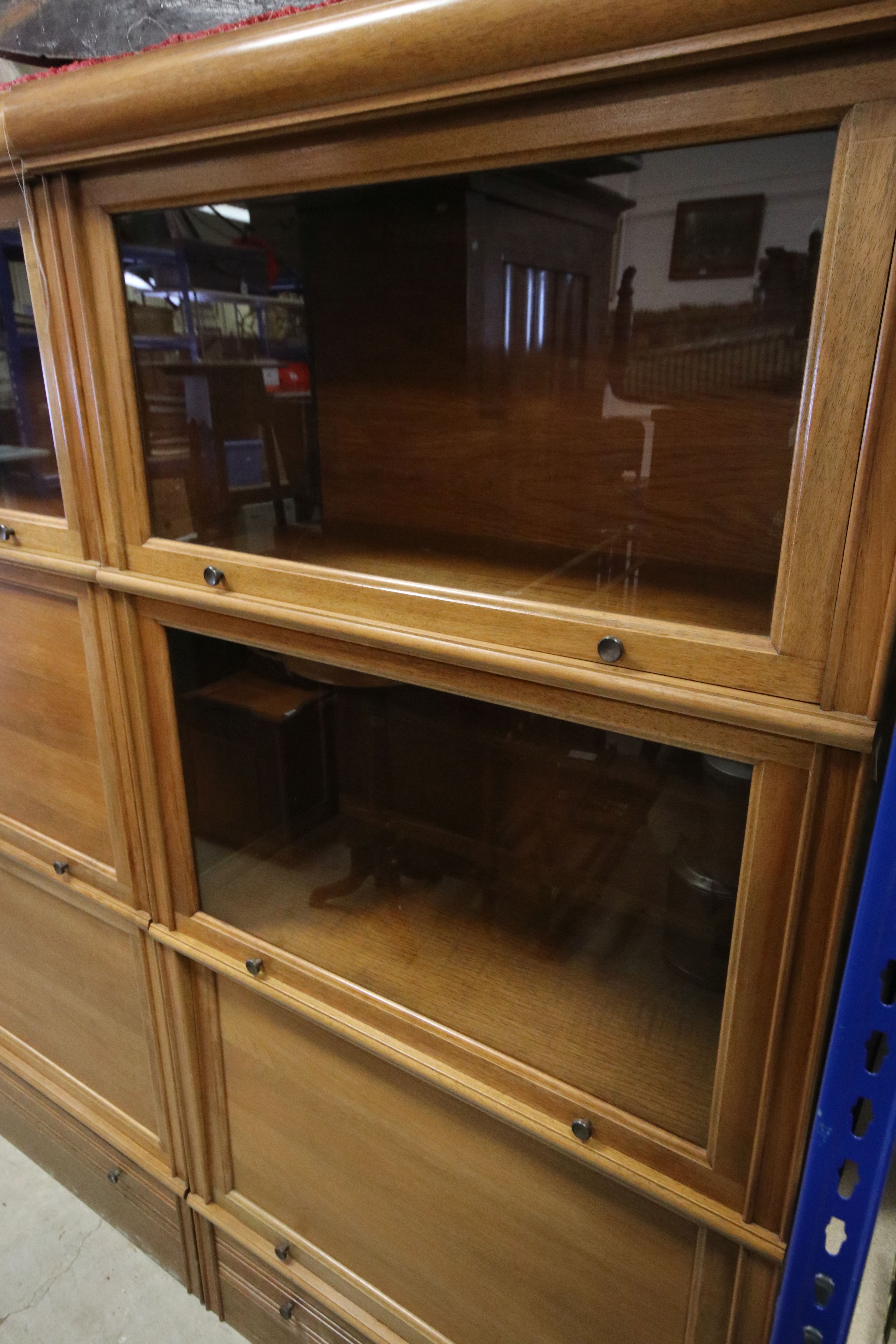 Set of Three Mid century Walnut Modular Stacking Bookcase Cabinets in the Globe Wernicke manner, two - Image 6 of 9