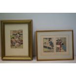 Oriental School, a signed diptych Japanese woodblock & another, portraits of Geisha girls