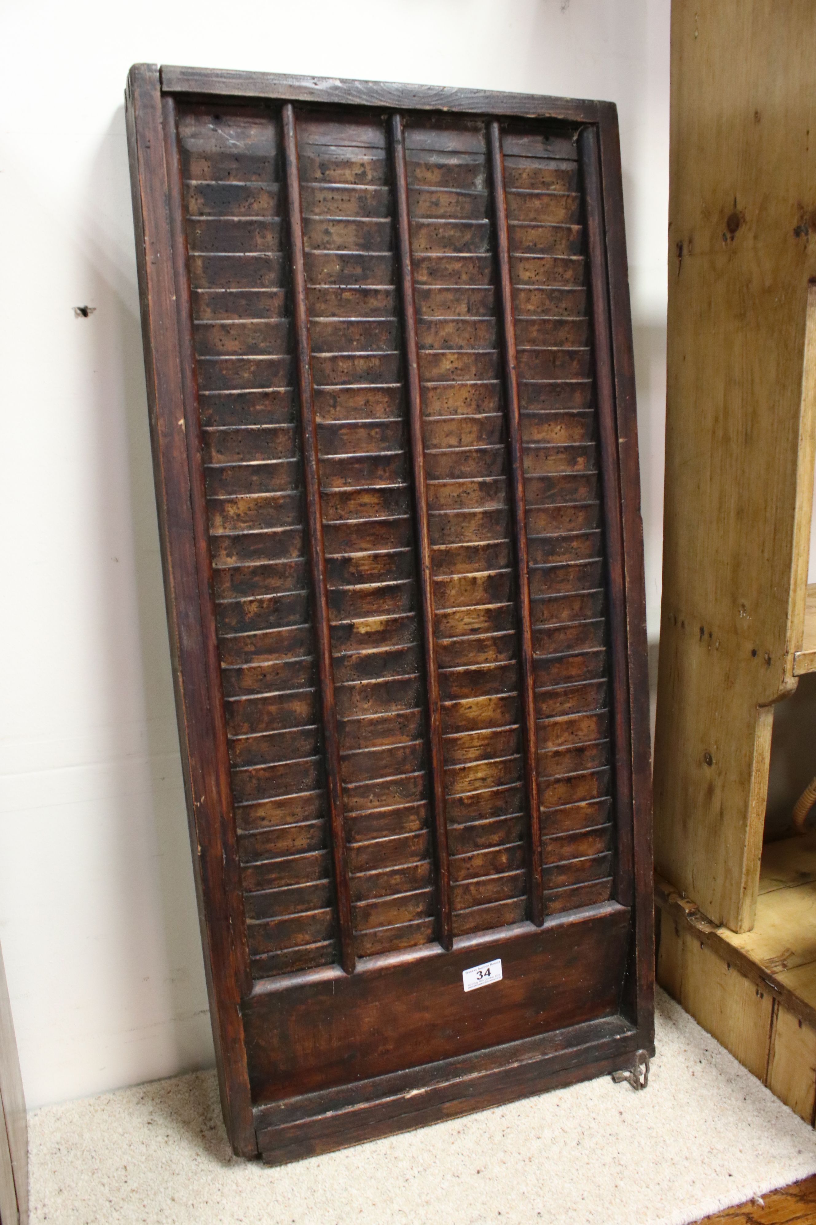 Late 19th / Early 20th century Wooden Clocking-in Machine Multi Card Rack , 91cms high x 42cms wide