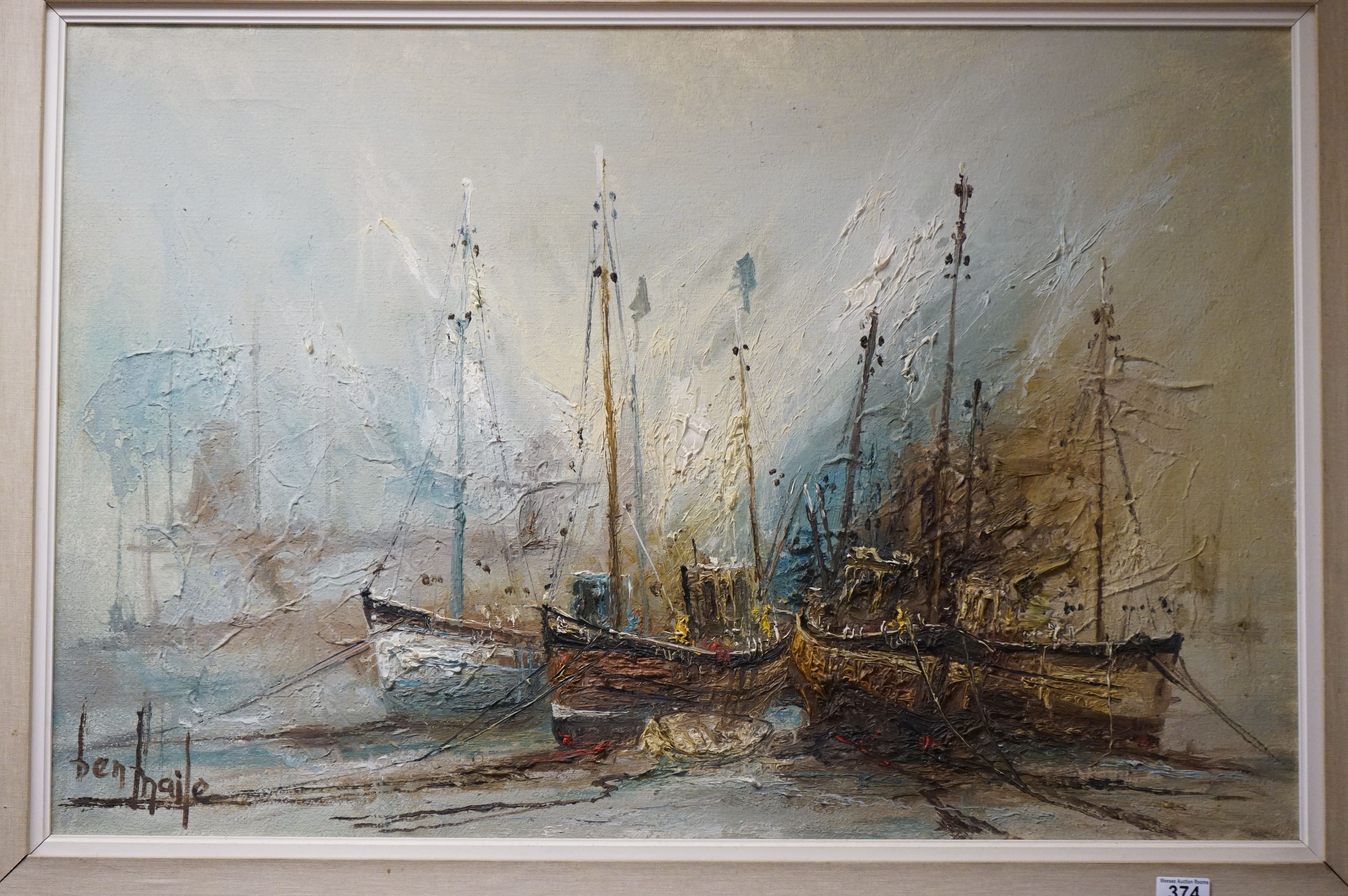 Ben Maile (1922 - 2017) Oil Painting on Canvas depicting tethered Sailing Boats, 60cms x 90cms, - Image 2 of 4