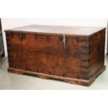 Hardwood and metal mounted chest, of large proportion, approx 82cm high, 165cm wide, 87cm deep