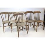 Set of Six Elm Seated Lathe Back Kitchen Chairs
