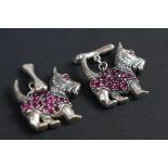 Pair of silver and ruby set terrier dog cufflinks
