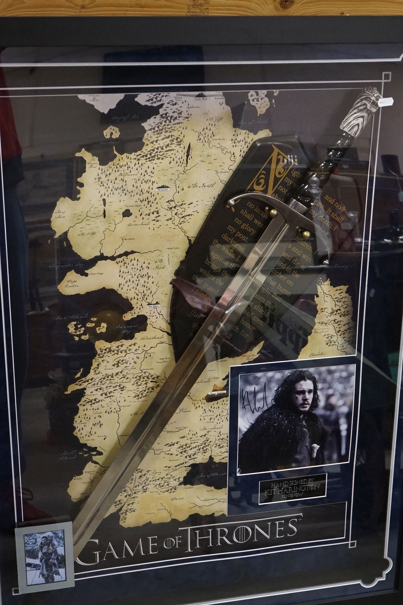 Game Of Thrones - a framed and perspex glazed Jon Snow Sword Presentation, signed by Kit - Bild 2 aus 6