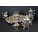 Victorian Silver Plated Three Piece Tea Service with Foliate Finial, Handles and Feet together