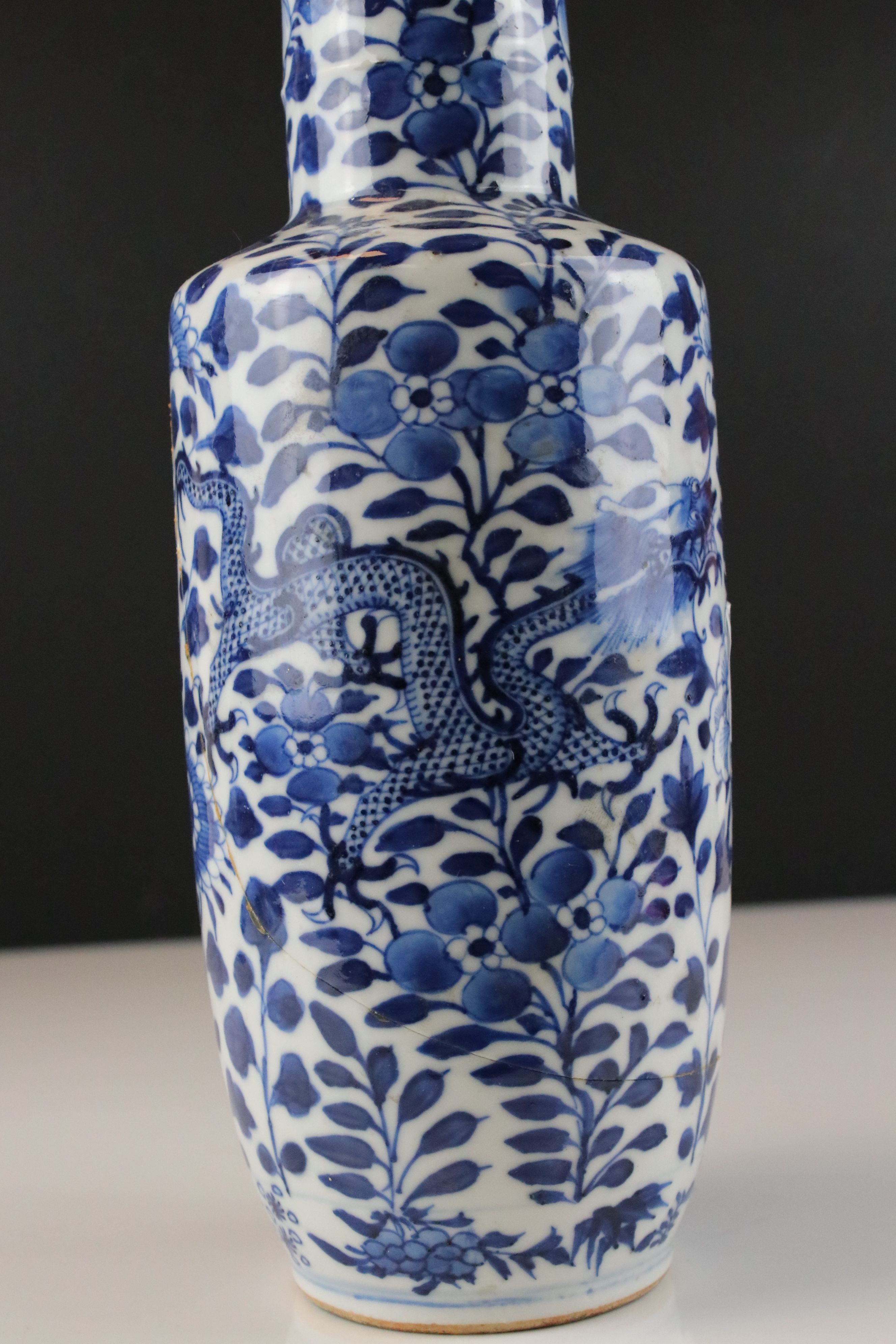 Chinese Crackled Glazed Blue & White Sleeve Vase decorated with figures, seal mark to base, 25cms - Image 5 of 16