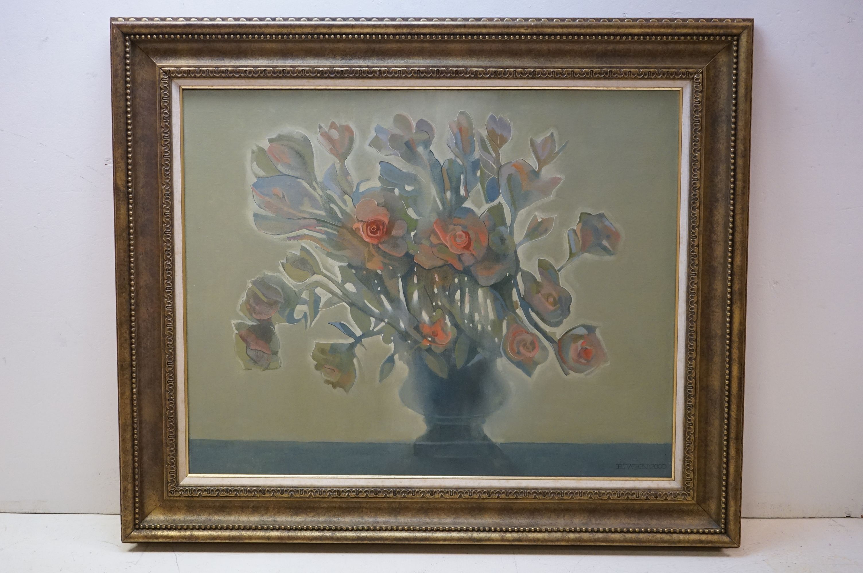 Richard Ewen (1929-2009), Oil on Canvas of Still Life Flowers in a Vase, signed lower right Ewen