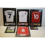 Football and Rugby Interest - Four Framed, Glazed and Mounted Signed Shirts including Rashford,