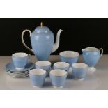 Wedgwood Bone China Coffee Service with plain pale blue body and gilt decoration comprising Coffee