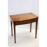 19th century Mahogany Bow Fronted Side Table with single drawer raised on square legs, 74cms wide