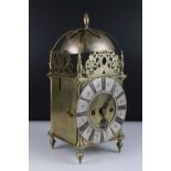 Brass Cased Lantern Clock, Twin fusee 8 day movement, the 17cm silvered chapter ring with Roman