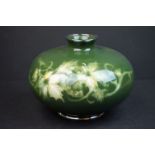 Japanese Cloisonne Enamel Squat Vase, Ando Jubei style, the green body with leaf and vine