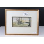 Christopher Watkiss, Landscape Watercolour titled ' Birds on the Wing ', 7.5cms x 15cms, framed