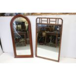 Bakers Bamboo Framed Mirror, 118cms x 72cms together with a Domed Top Walnut Framed Mirror, 128cms x