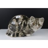 Large Winstanley Tabby Cat with glass eyes stamped no. 5, 32cms long