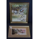 Two ornithological oil paintings of waterbirds in their habitat