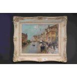 Giordano Felice (Italian 1880-1964), Oil Painting on Canvas of a Venetian Canal Scene, signed