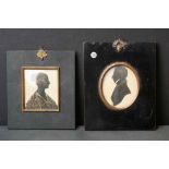 Two antique framed and glazed miniature silhouette portraits.