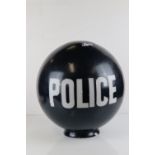 Glass Globe with a Blue Finish and marked ' Police ', 32cms high