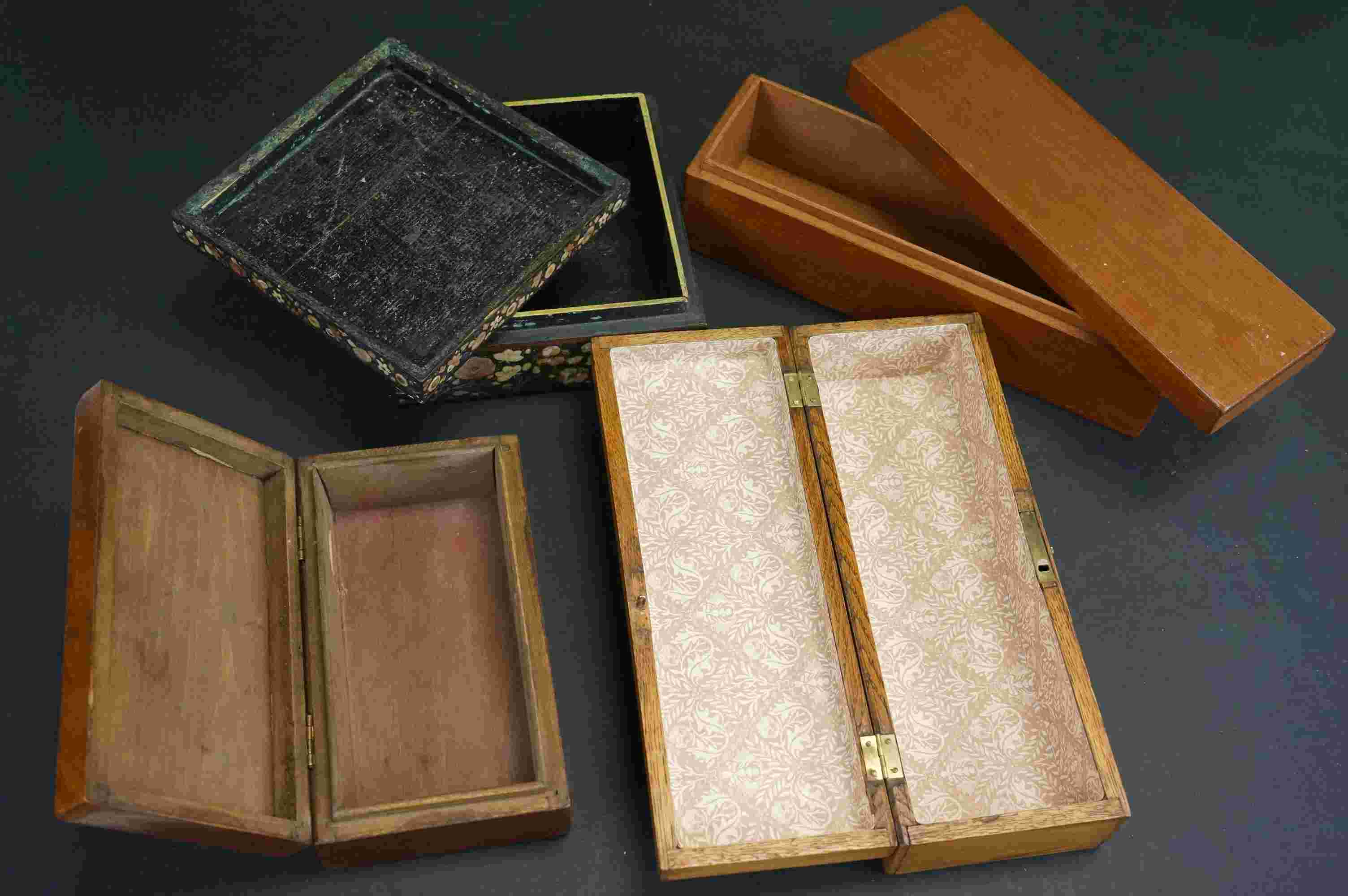 A collection of four boxes to include an Edwardian Tunbridge inlaid glove box, a dominoes box and - Image 6 of 6