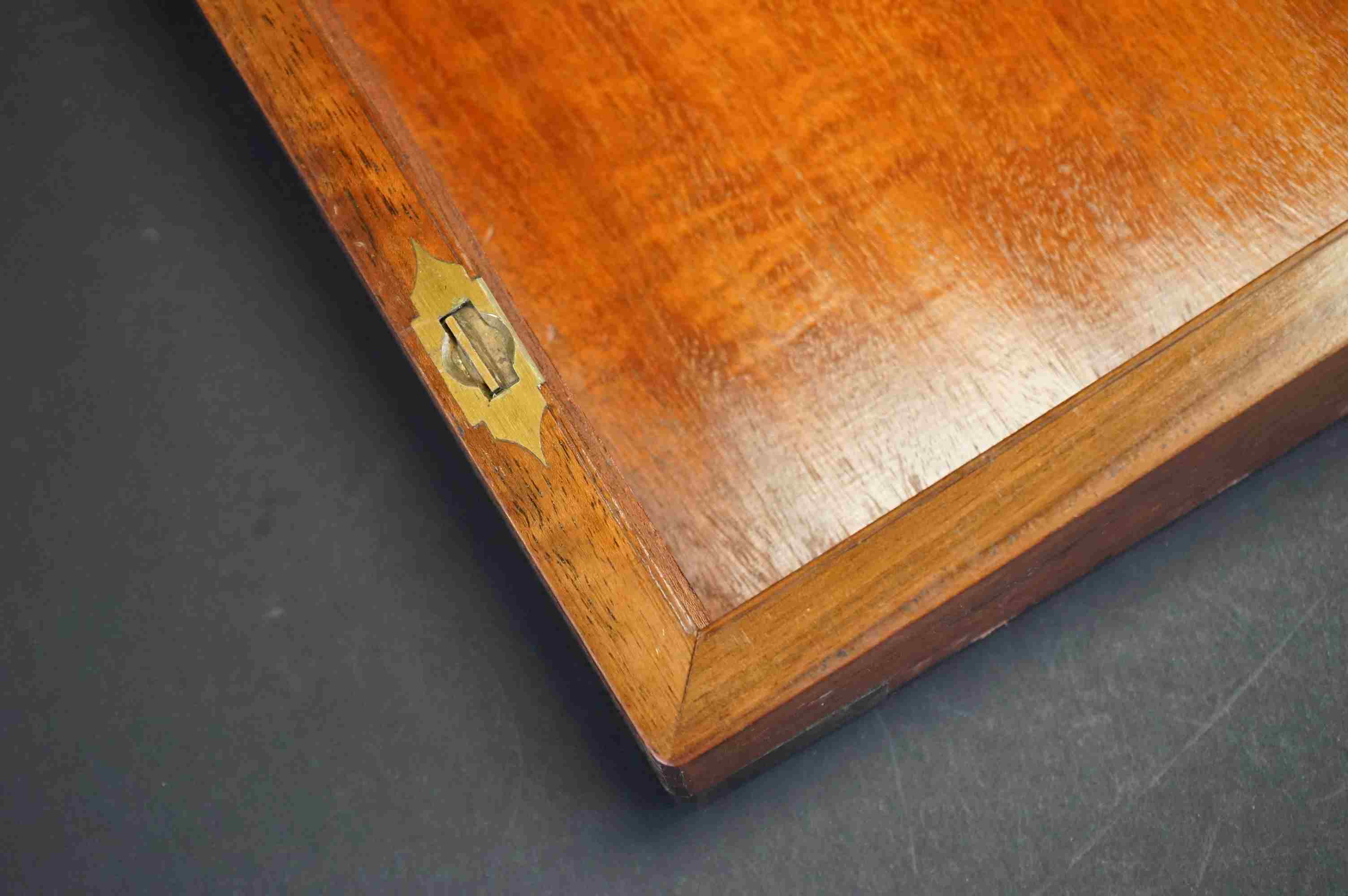 19th century Walnut Writing Slope with brass banding and fitted interior to include glass inkwells. - Image 5 of 8