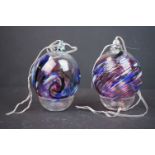 Pair of Hand Blown Coloured Glass Baubles, 11cms high