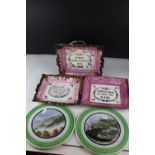 Three 19th century Pink Lustre Sunderland Square Plaques, largest 23cms long together with a Pair of