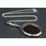 Silver pendant necklace in the form of a mirror