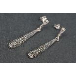 Pair of silver and marcasite Art Deco style drop earrings