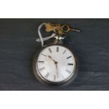 A fully hallmarked sterling silver pair cased fusee movement pocket watch with London assay mark and