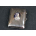 Silver case with enamel oval image of a dog