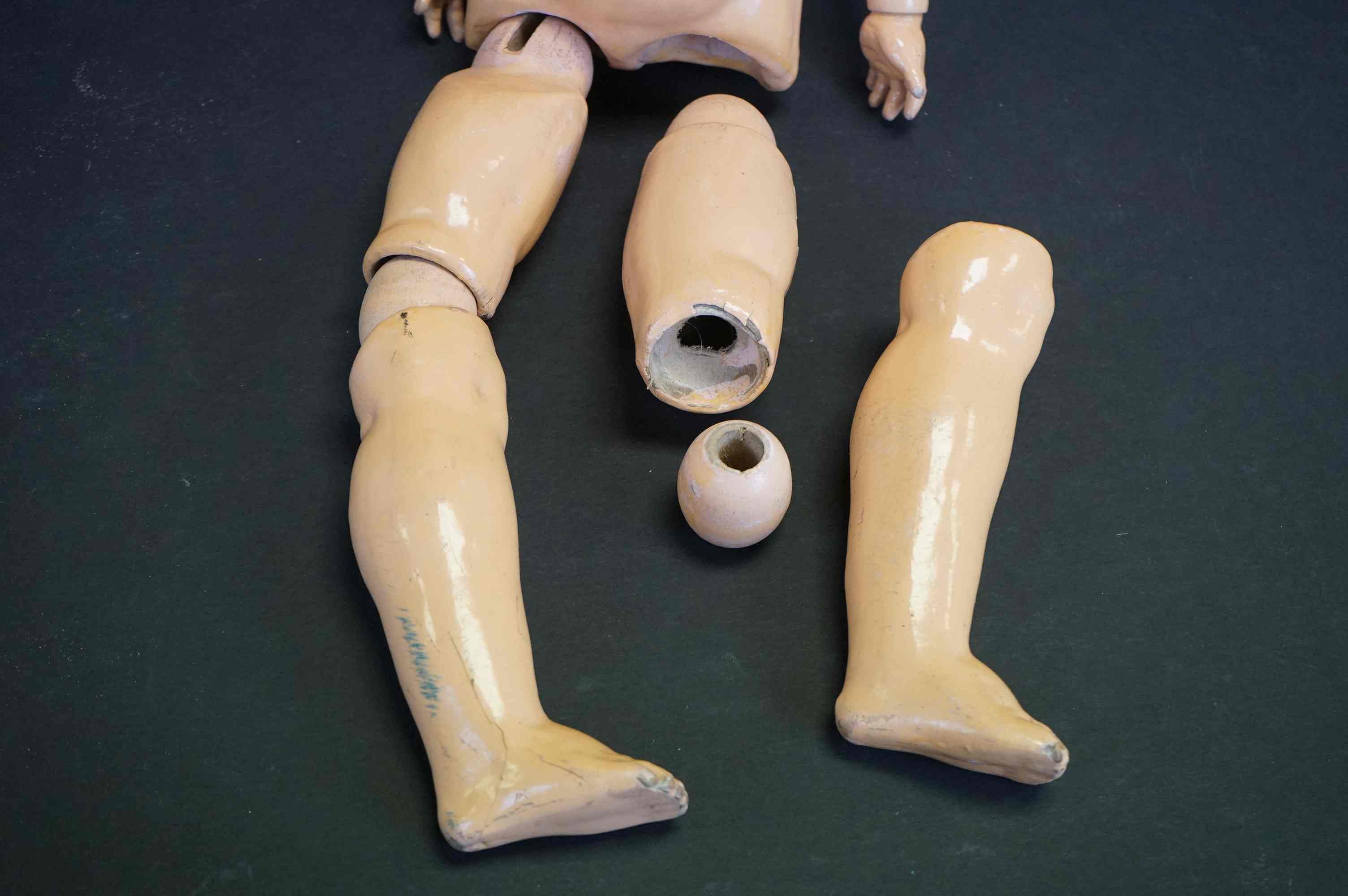 A vintage German porcelain headed doll, marked Heubach Koppelsdorf 250.3 Germany (A/F). - Image 5 of 12