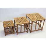 Set of Three Bamboo and Parquetry Inlaid Nest of Three Square Table, 48cms wide x 47cms high