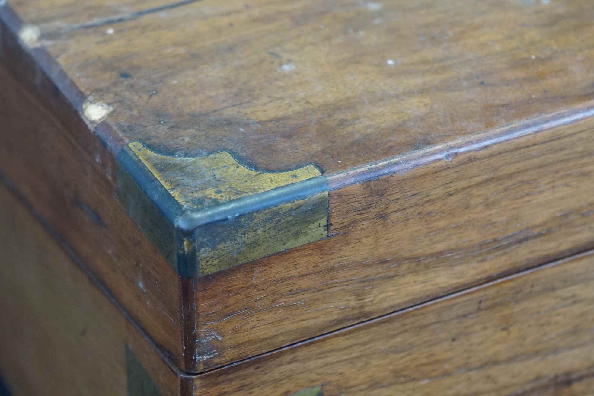 19th century Walnut Writing Slope with brass banding and fitted interior to include glass inkwells. - Image 8 of 8