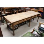 Large Early 20th century Oak Dining Table with three drawers to side (plus space for further