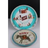 Two Retro Metal Pub Advertising Trays - Pony Cream British Sherry, 26cms diameter and 1960's