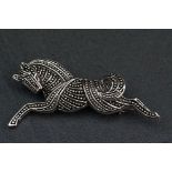 Silver and marcasite galloping horse brooch