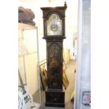 Late 18th / 19th century Black Lacquered 8 day Longcase Clock, the case with gilt chinoiserie