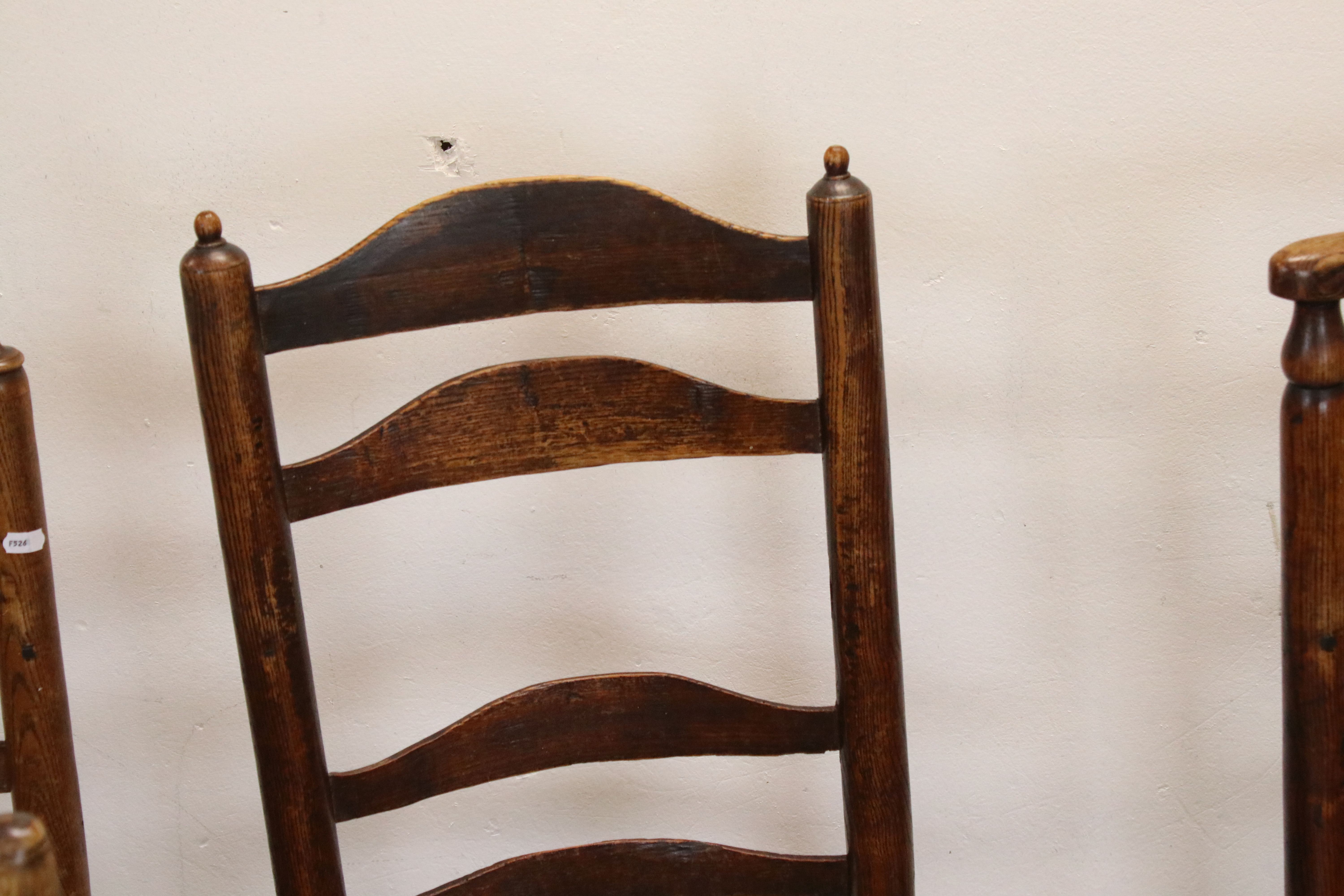 Three Pairs of Oak Ladder Back Chairs with Rush Seats together with one other similar chair - Image 3 of 7